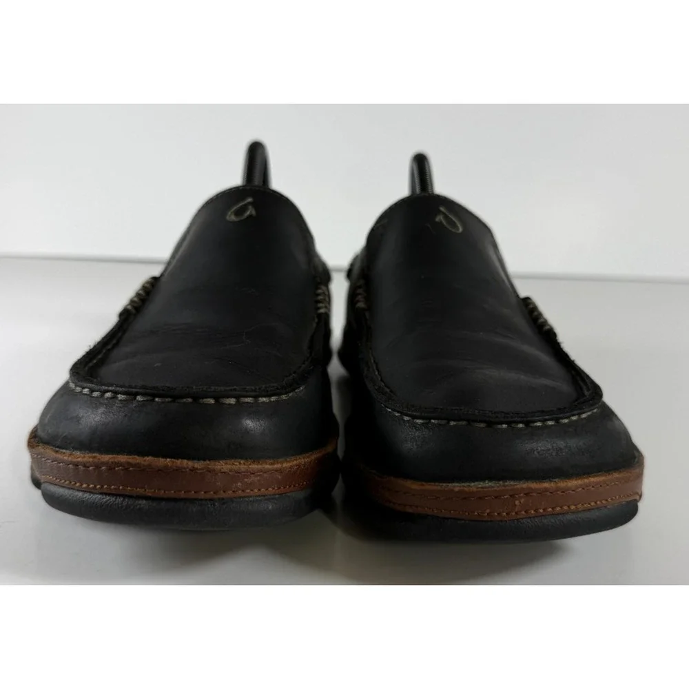 OluKai Moloa Men's 8 Black Toffee Leather Slip On Loafers 10128-4033